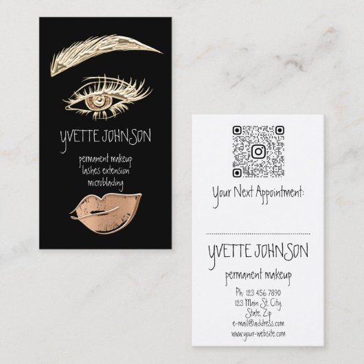 Lash Brow Permanent Makeup Logo QRCode Gold Copper Visitenkarte (Vorne/Hinten)