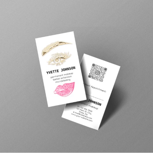 Lash Brow Permanent Makeup Logo QRCode Pink Lip Visitenkarte