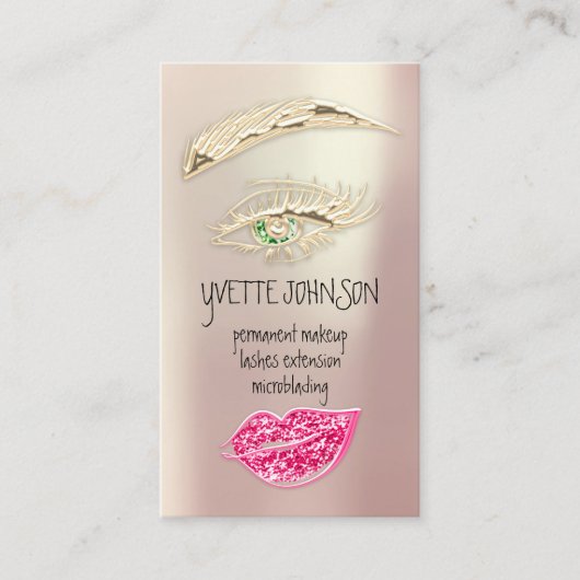 Lash Brow Permanent Makeup QRCode Gold Kiss Rose Visitenkarte (Vorderseite)