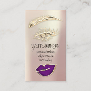 Lash Brow Permanent Makeup QRCode Gold Lila Lips Visitenkarte