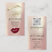 Lash Brow Permanent Makeup QRCode Gold Red Lips Visitenkarte (Vorne/Hinten)