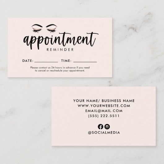 Lash, Brows, Makeup Erinnerung Card Visitenkarte (Vorne/Hinten)
