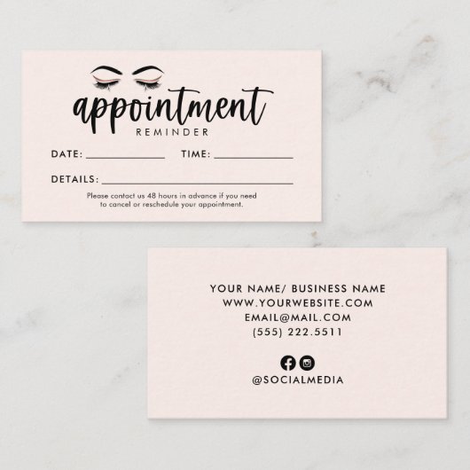 Lash, Brows, Makeup Erinnerung Card Visitenkarte (Vorne/Hinten)