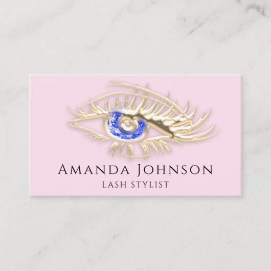 Lash Brows Makeup Logo Blue Eye Qr Code Rosa Gold Visitenkarte (Vorderseite)