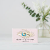 Lash Brows Makeup Logo Blue Eye QrCode Pink Gold Visitenkarte (Stehend Vorderseite)