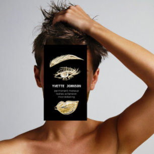 Lash Brows Permanent Makeup Logo QRCode Black Gold Visitenkarte