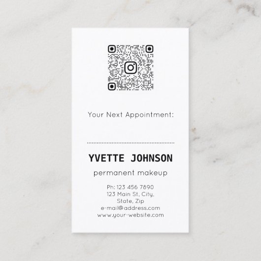 Lash Brows Permanent Makeup Logo QRCode Black Visitenkarte (Rückseite)