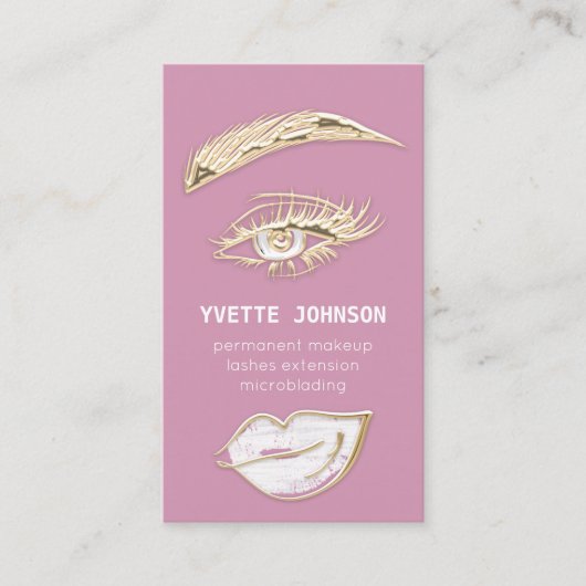 Lash Brows Permanent Makeup Logo QRCode Lip Pink Visitenkarte (Vorderseite)
