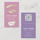 Lash Brows Permanent Makeup Logo QRCode Lip Pink Visitenkarte (Vorne/Hinten)