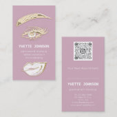 Lash Brows Permanent Makeup Logo QRCode Rose Lips Visitenkarte (Vorne/Hinten)