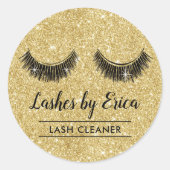 Lash Cleaner Eyelash Extensions Gold Glitzer Runder Aufkleber (Vorderseite)