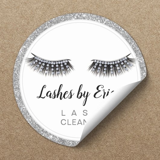 Lash Cleaner Eyelash Extensions Silver Glitzer Runder Aufkleber