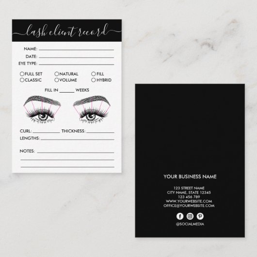 Lash-Client-Record-Add-Logo Einfach Modernes Minim Visitenkarte (Vorne/Hinten)