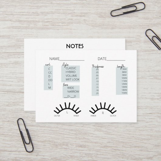 Lash-Client-Record-Karte Visitenkarte (Vorderseite/Rückseite Beispiel)