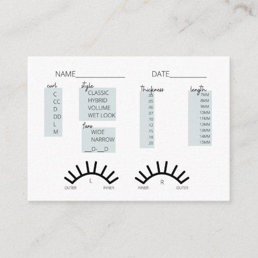 Lash-Client-Record-Karte Visitenkarte (Vorderseite)