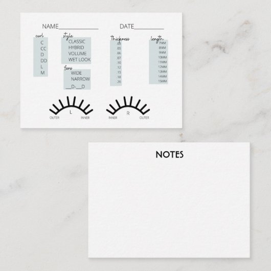 Lash-Client-Record-Karte Visitenkarte (Vorne/Hinten)