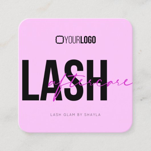 Lash-Erweiterungen nach der Pflege Fuchsia Pink Quadratische Visitenkarte (Vorderseite)