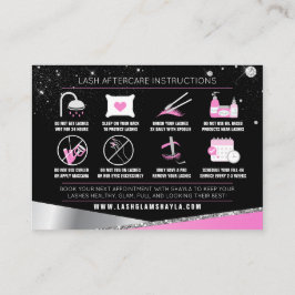 Lash-Erweiterungen nach der Pflege Glam Pink Diamo Visitenkarte