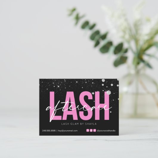 Lash-Erweiterungen nach der Pflege Glam Pink Diamo Visitenkarte (Stehend Vorderseite)