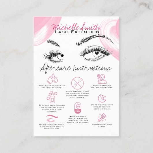 Lash-Erweiterungen Pink Aftercare Weiterempfehlen Visitenkarte (Vorderseite)