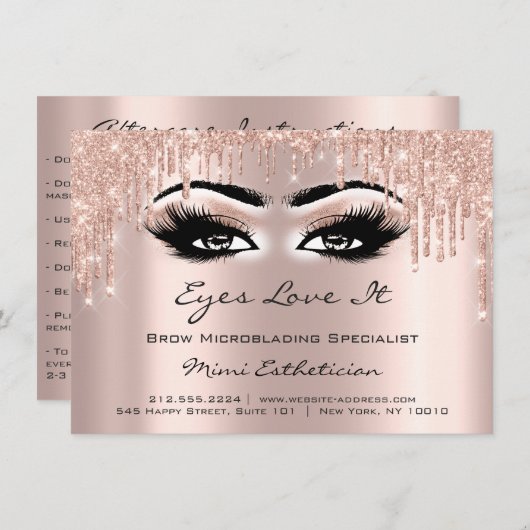 Lash Extension Aftercare Instruction Eyes Glitzern Einladung (Vorne/Hinten)