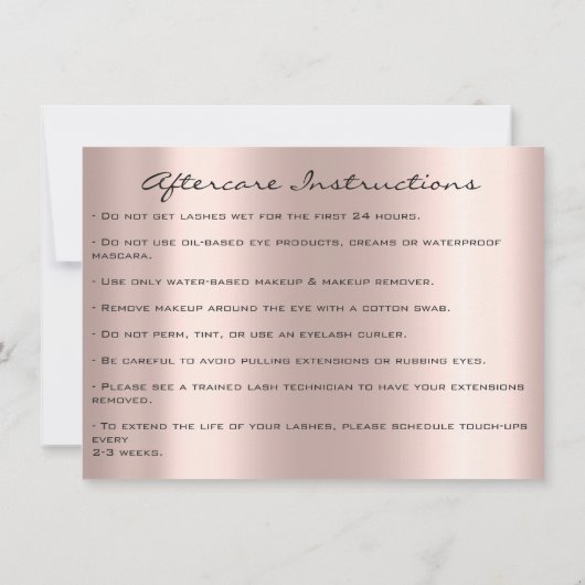 Lash Extension Aftercare Instruction Eyes Glitzern Einladung (Rückseite)