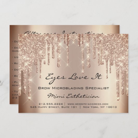 Lash Extension Aftercare Instruction Skinn Glitzer Einladung (Vorne/Hinten)