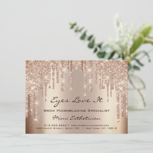 Lash Extension Aftercare Instruction Skinn Glitzer Einladung (Stehend Vorderseite)