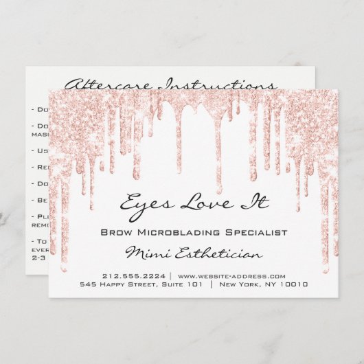 Lash Extension Aftercare Instruction Spark Glitzer Einladung (Vorne/Hinten)