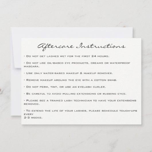 Lash Extension Aftercare Instruction Spark Glitzer Einladung (Rückseite)