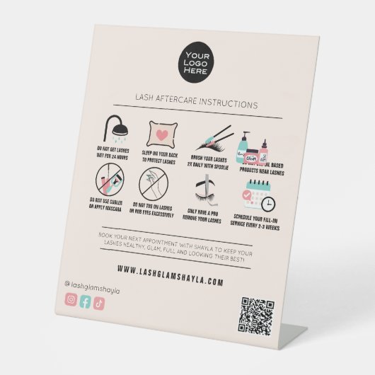 Lash Extension Aftercare Instructions Beauty Salon Sockelschild (Vorderseite)