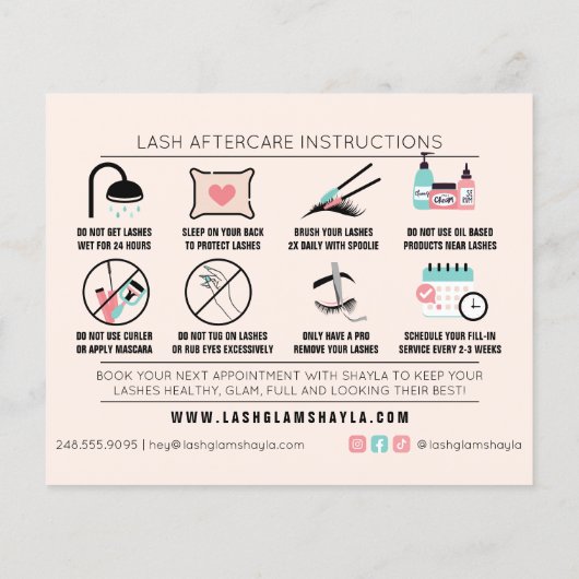 Lash Extension Aftercare Instructions Flyer Card (Rückseite)