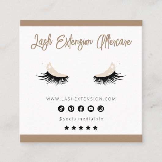 Lash Extension Aftercare Socialmedia Neutral Beige Quadratische Visitenkarte (Vorderseite)