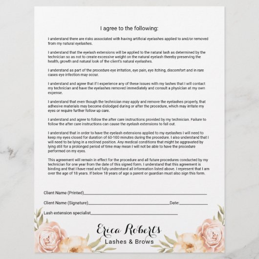 Lash Extension Liability Waiver Release Form Flyer (Hinten)