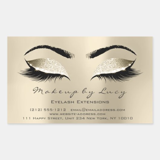 Lash Extension Makeup Beauty Champaigne Glitzer Rechteckiger Aufkleber (Vorderseite)