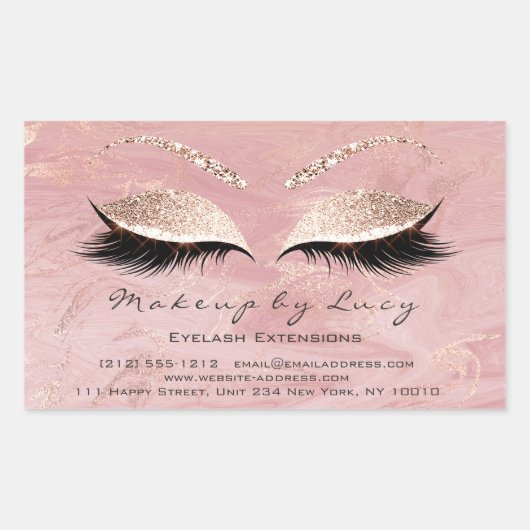 Lash Extension Makeup Beauty Marble Pink Glitzer Rechteckiger Aufkleber (Vorderseite)