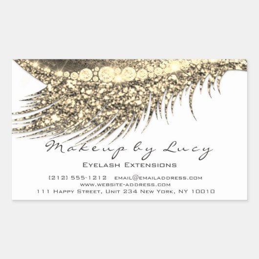 Lash Extension Makeuty Beauty Gold Weißer Glitzer Rechteckiger Aufkleber (Vorderseite)