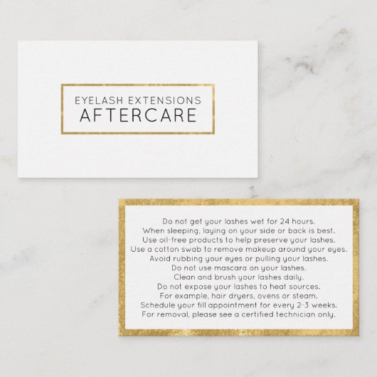 Lash Extensions Aftercare Card Imitat Gold Visitenkarte (Vorne/Hinten)