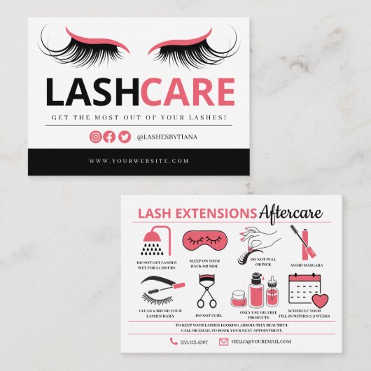 Lash Extensions Aftercare Instructions Business Ca Visitenkarte (Vorne/Hinten)