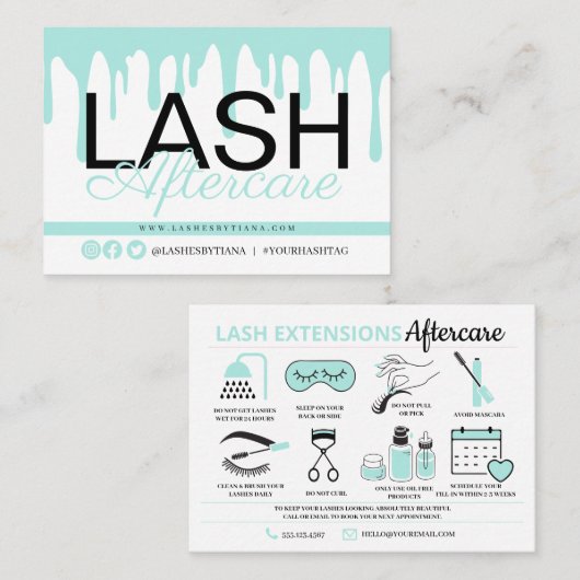 Lash Extensions Aftercare Instructions Business Ca Visitenkarte (Vorne/Hinten)