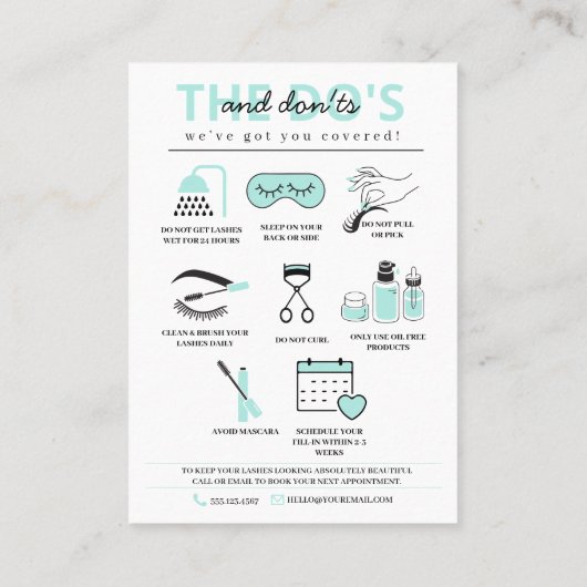 Lash Extensions Aftercare Instructions Business Ca Visitenkarte (Rückseite)