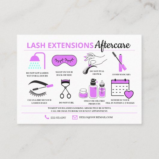 Lash Extensions Aftercare Instructions Business Ca Visitenkarte (Rückseite)