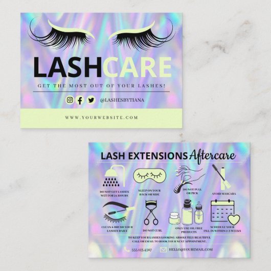 Lash Extensions Aftercare Instructions Business Ca Visitenkarte (Vorne/Hinten)
