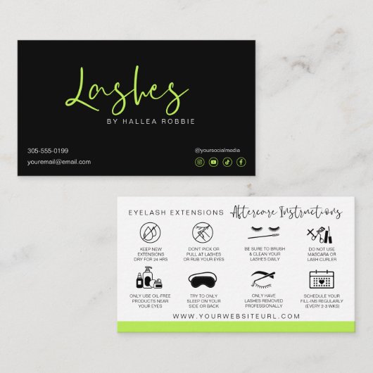 Lash Extensions Aftercare Instructions Modern Busi Visitenkarte (Vorne/Hinten)