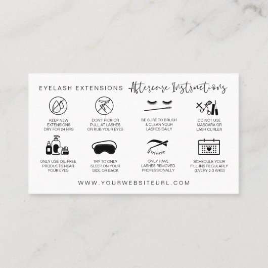 Lash Extensions Aftercare Instructions Modern Visitenkarte (Rückseite)
