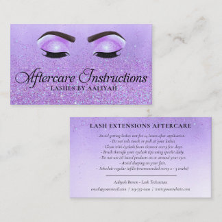 Lash Extensions Aftercare Lila Glam Glitzer Eyes Visitenkarte