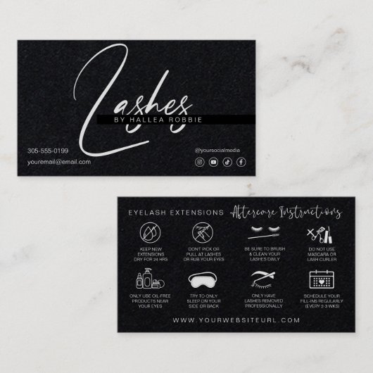 Lash Extensions Aftercare Premium Black Paper Visitenkarte (Vorne/Hinten)