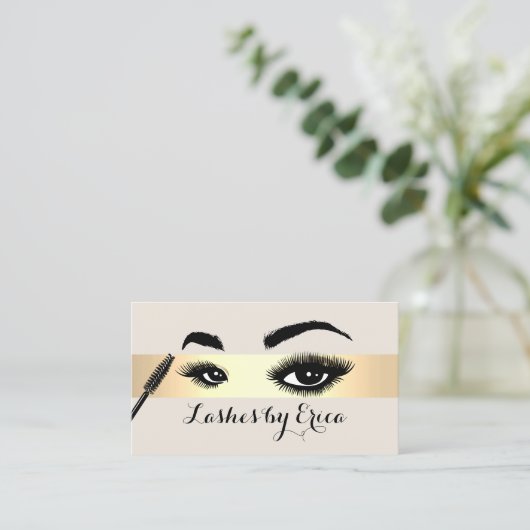 Lash Extensions Makeup Artist Gold Stripe Salon Visitenkarte (Stehend Vorderseite)