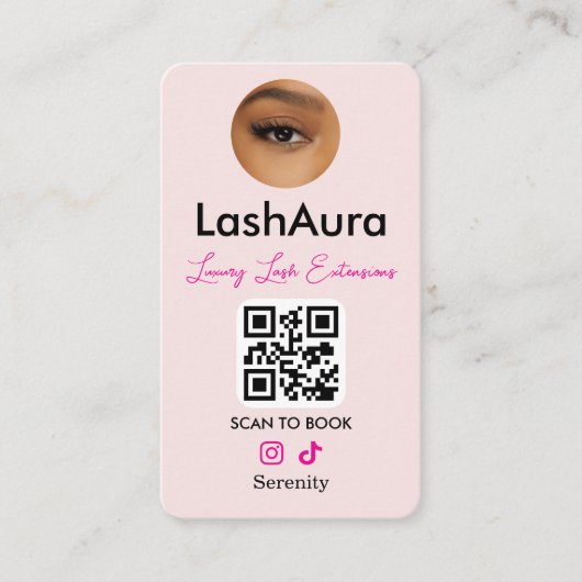 Lash Extensions Pink QR Code Photo Visitenkarte (Vorderseite)