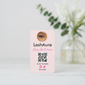 Lash Extensions Pink QR Code Photo Visitenkarte (Stehend Vorderseite)